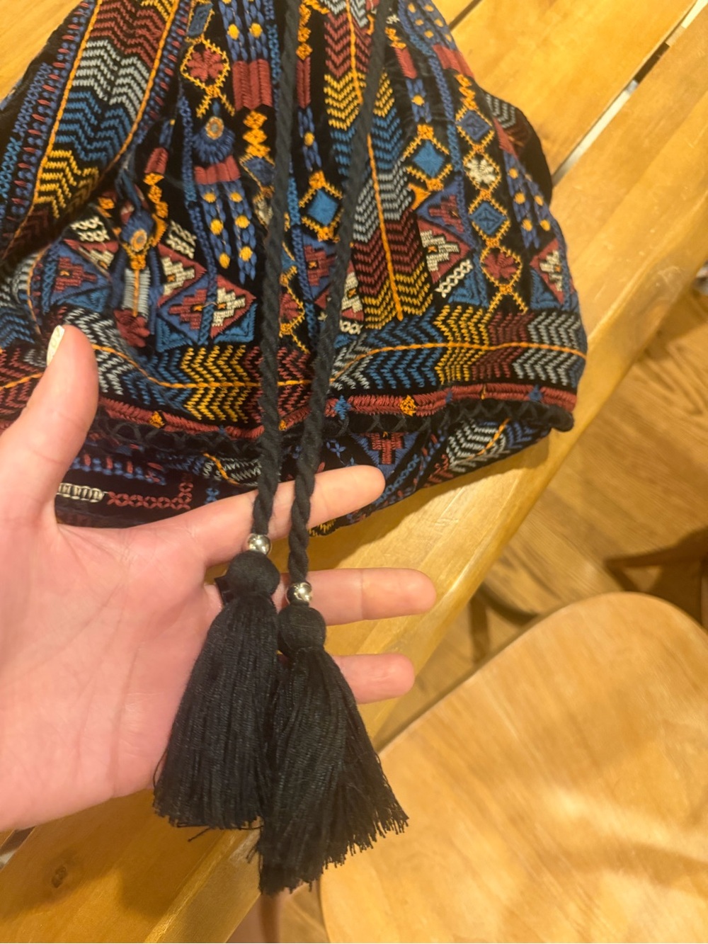Johnny Was Multicolor Embroidered Drawstring Velvet Backpack - Picture 2 of 5